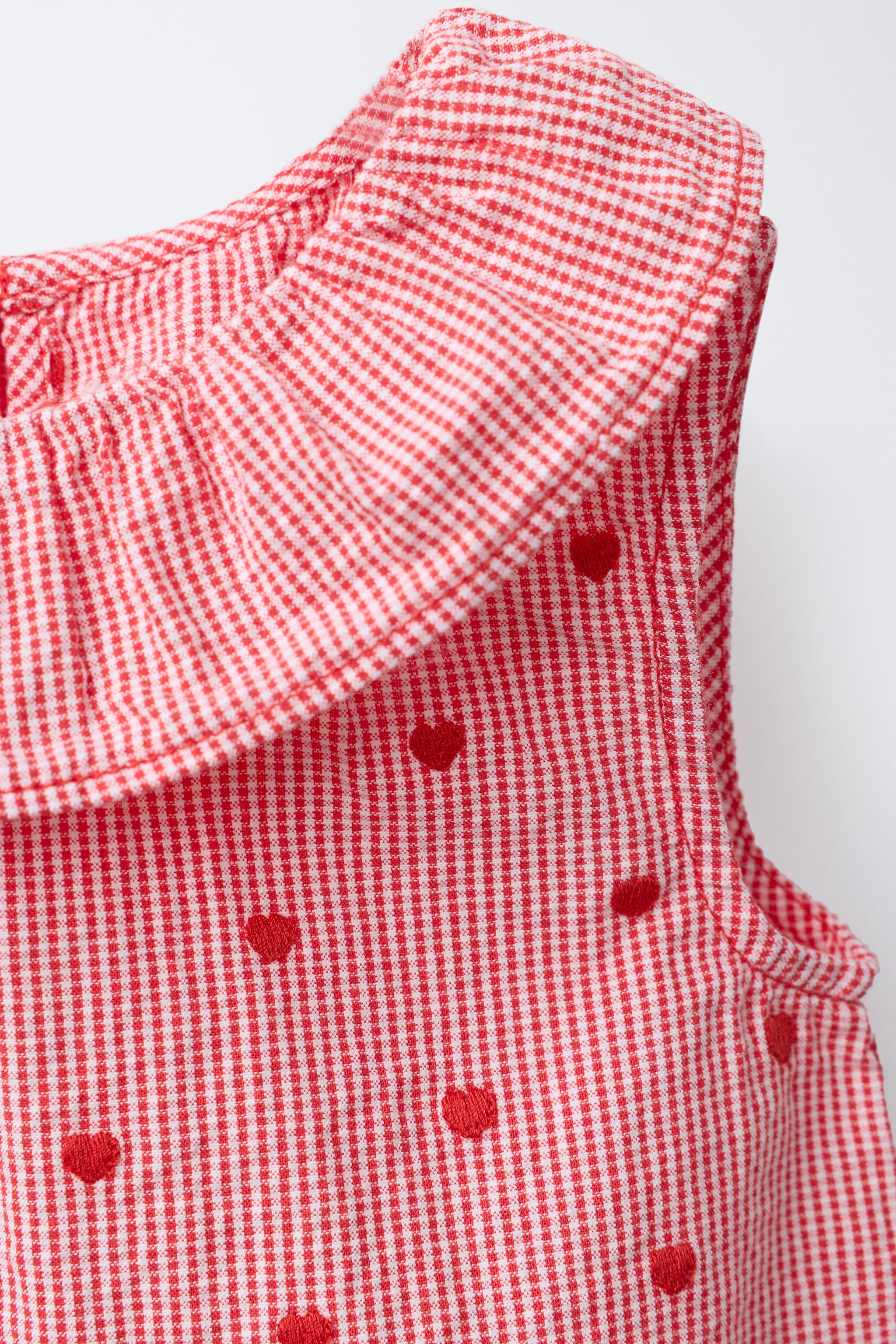 PLAID TOP WITH EMBROIDERED HEARTS